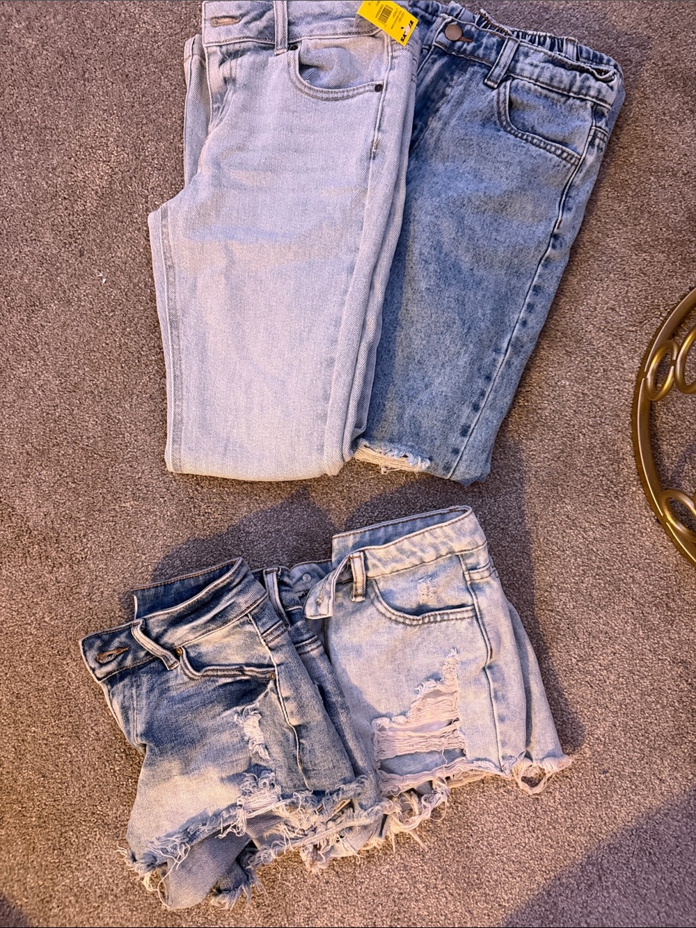 Mixed Light Wash Denim Jeans & Distressed Shorts Set - Light Blue